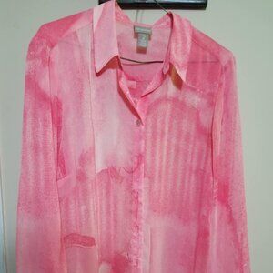 CHICO'S Blouse Pink Semi Sheer Tunic Feminine size 2 Top